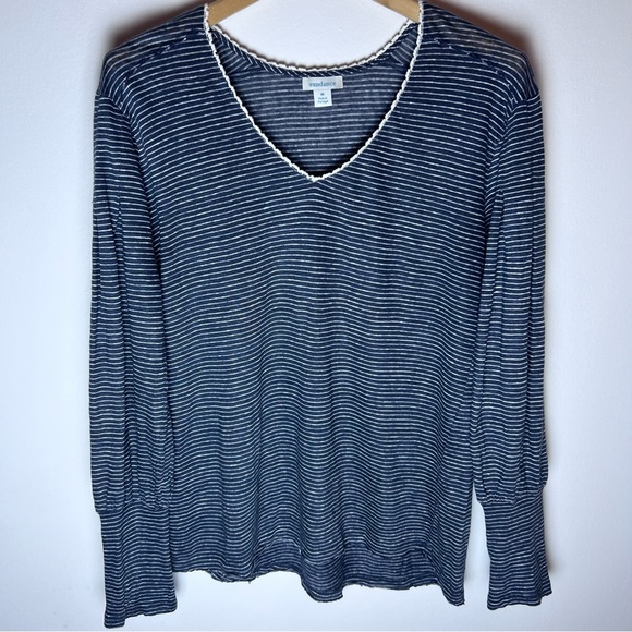 Sundance Mariner Journey Top - 100% Linen Grey Striped Blouse - Size Medium - Picture 3 of 11